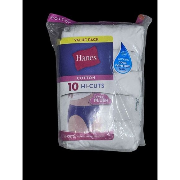 NEW WITH TAGS Hanes Women's 10 Pack White Cotton Classic Briefs wicking cool com - Picture 1 of 7
